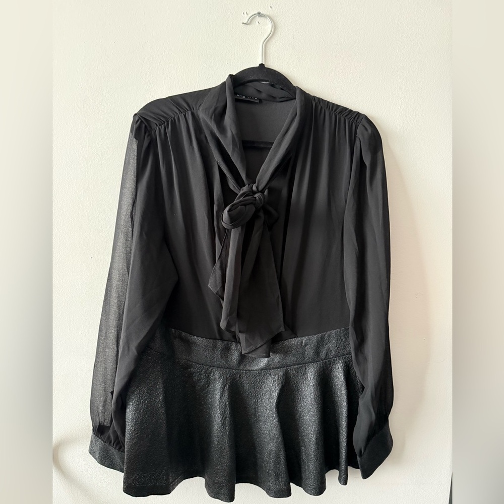 Night Sky Tie Neck Sequin Peplum Blouse